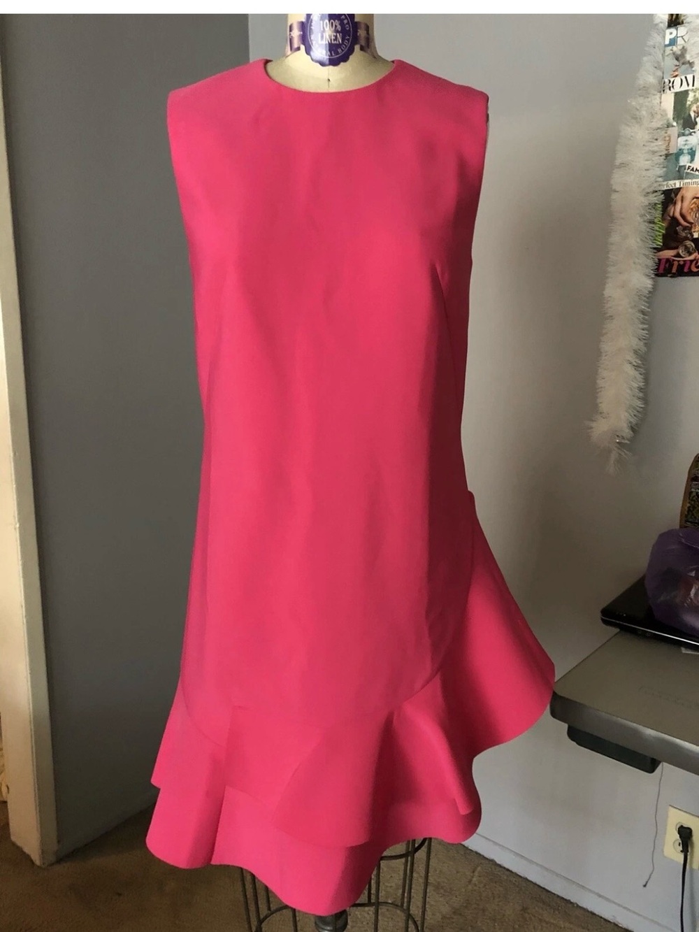 Sleeveless Bright Pink Ruffle-Hem Mini Dress Cocktail Party